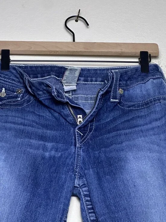 True Religion Women 30 Denim Blue Jean Pant USA Made Legging Tapered Slim Y2K - Picture 14 of 16